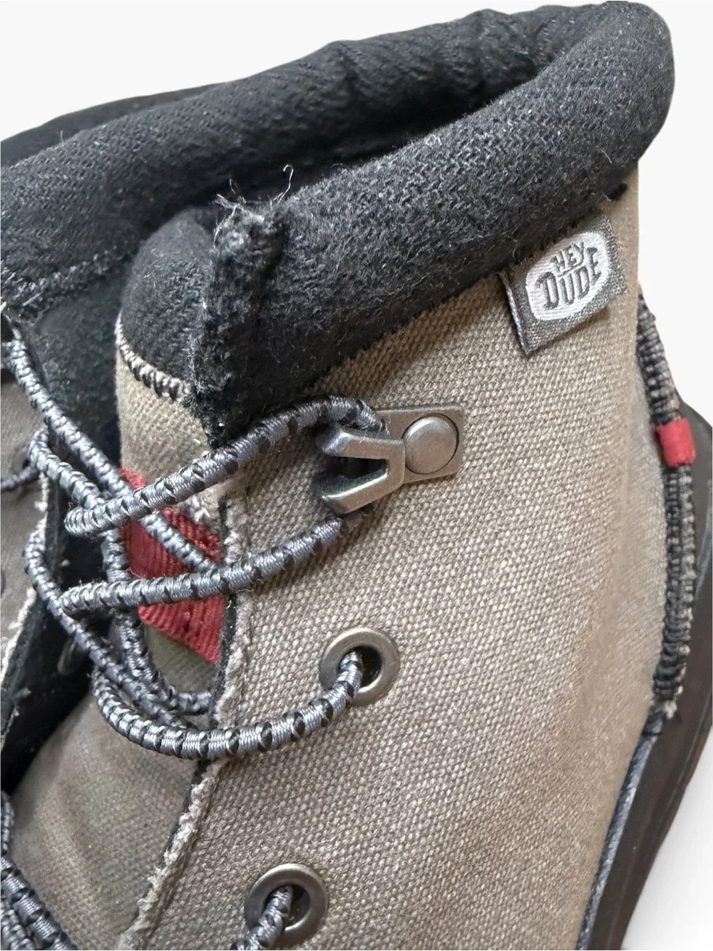 HEYDUDE Bradley Chukka Boots Men’s 13 Gray Black Waxed Canvas Red Like New